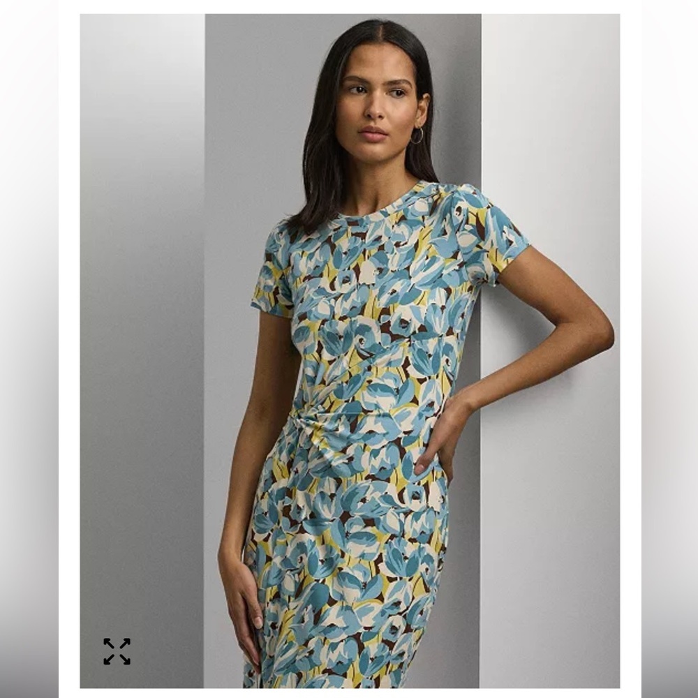 Lauren Ralph Lauren Floral Jersey Twist-Front Midi Dress Size Medium - Picture 5 of 16